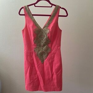 Lilly Pulitzer Coral Dress with Gold Embellishments